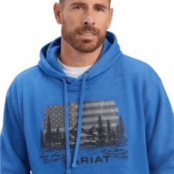 Ariat® Men's Land Of The Free Classic Blue Heather Pullover Hoodie 10041718 -Western Cowboy Equipment 10041718a
