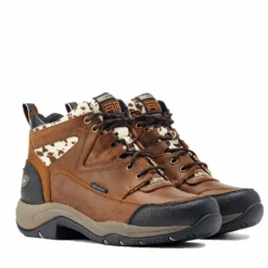 Ariat® Ladies Terrain H2O Distressed Brown & Speckled Cow Print Boots 10044538 -Western Cowboy Equipment 10044538g