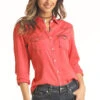 Panhandle Ladies Coral Long Sleeve Button Down Snap Shirt 22S5385 1 Panhandle Ladies Coral Long Sleeve Button Down Snap Shirt 22S5385 -Western Cowboy Equipment 22S5385